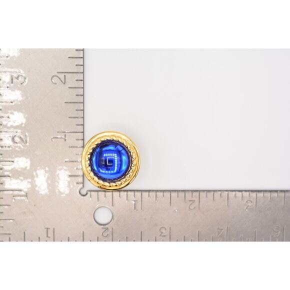 Givenchy Vintage Blue Cabochon Earrings Royal Round Gold Chunky Signed 80s Bin4 - Picture 12 of 12